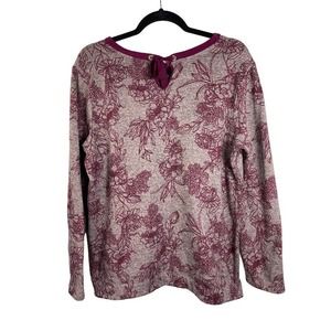 Floral Burgundy Womens Long Sleeve Knit Top Size Medium
